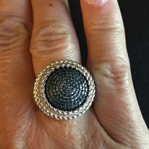 Sterling Silver Round Blue Genuine Diamond Ring 6